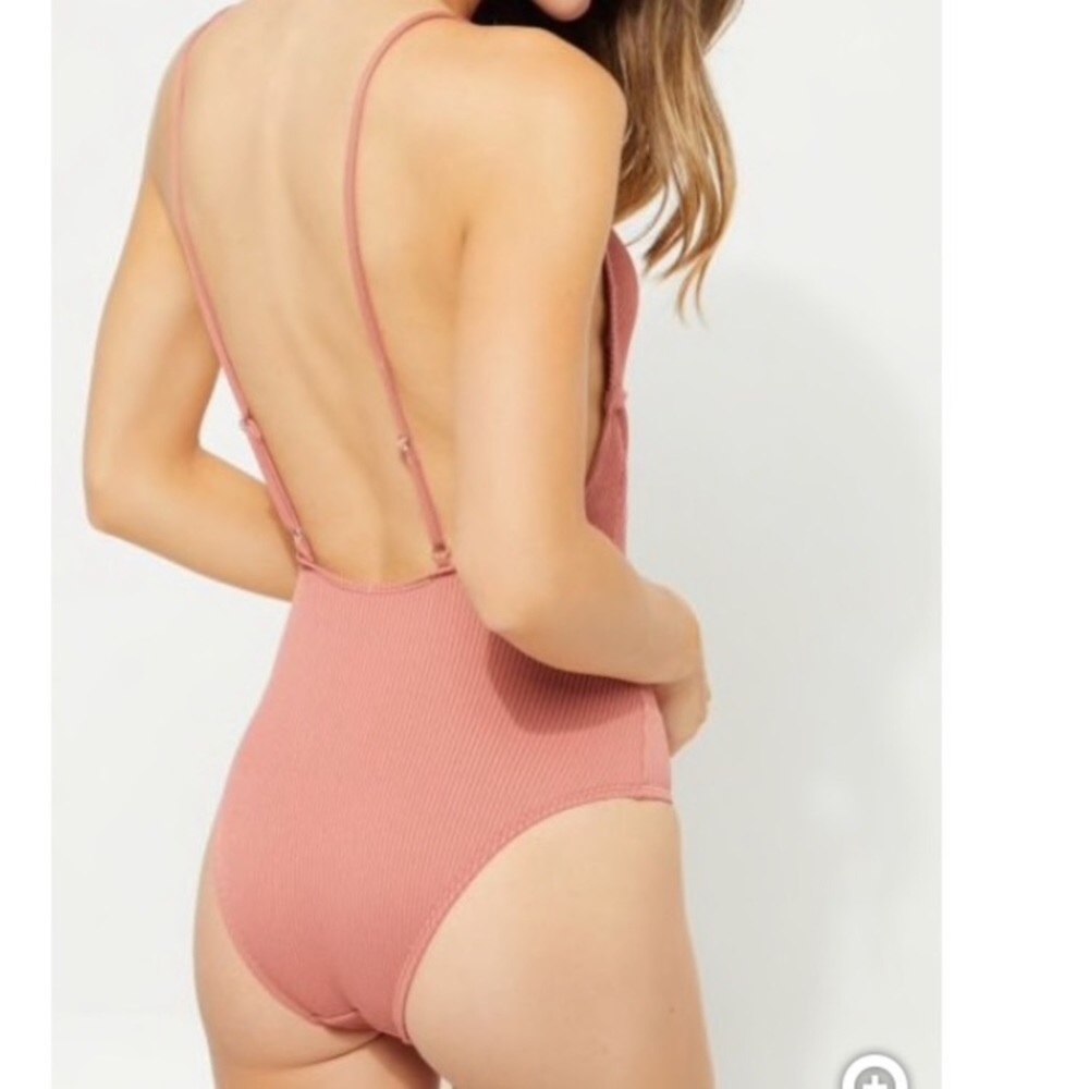 (x2) Pink Ribbed One-Piece - Picture 2 of 2